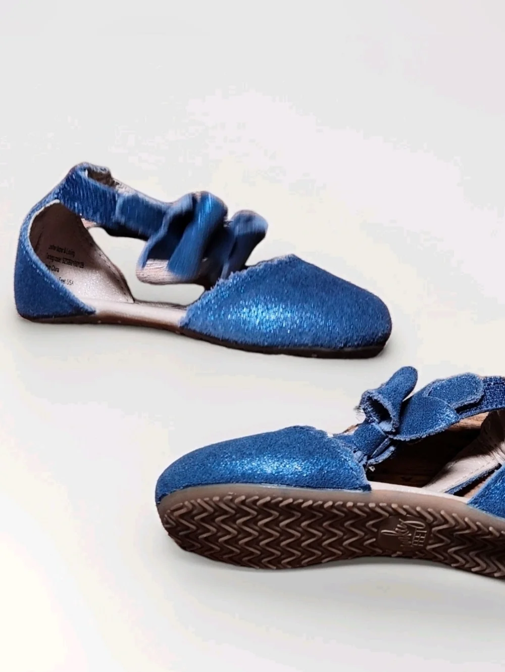 Monkey Feet Glitter Blue Ankle Strap Bow Flats Toddler Girls Dress Shoes